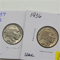 1936 & 1937 D UNC BUFFALO NICKELS