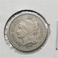 1868 3 CENT NICKEL F