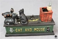 Vintage Cast Iron Cat & Mouse Coin Bank