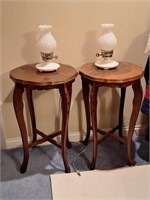 2 Vintage Side Tables, Milk Glass Lamps