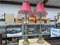 PAIR OF LAMP WITH RED SHADES 3' TALL