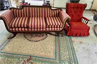 Duncan Phyfe mahogany sofa w/striped fabric;