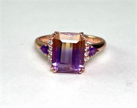 Sterling Quartz/Amethyst/CZ Ring 3 Grams Size 9