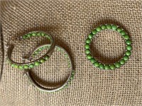 Sterling Silver & Green Turquoise Hoop Earrings