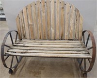 Custom-Built Weathered Wagon Wheel Garden Bench