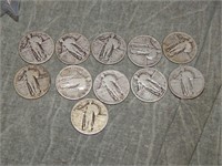 11 Standing Liberty Silver Quarters w/ good dates