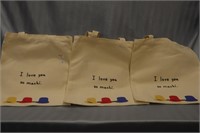 New - I Love You Canvas Bags 3 Set