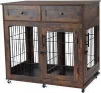 Wheeled Double Dog Crate With Tray And Drawers