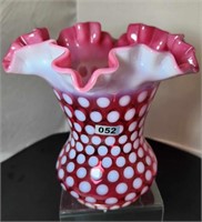 Cranberry Opalescent Polka Dot Vase 6" Tall