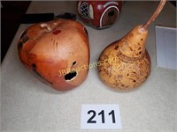 2 DECORATED GOURDS, ONE DAMAGED