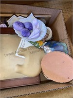 Assorted box, decorative soap, shadowbox, and