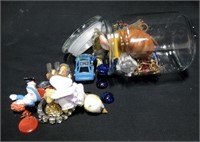 5.5" Tall Jar Of Miscellaneous Jewelry & More