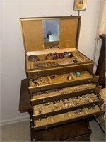 Vintage 6 Drawer Jewelry Box Loaded With Costume