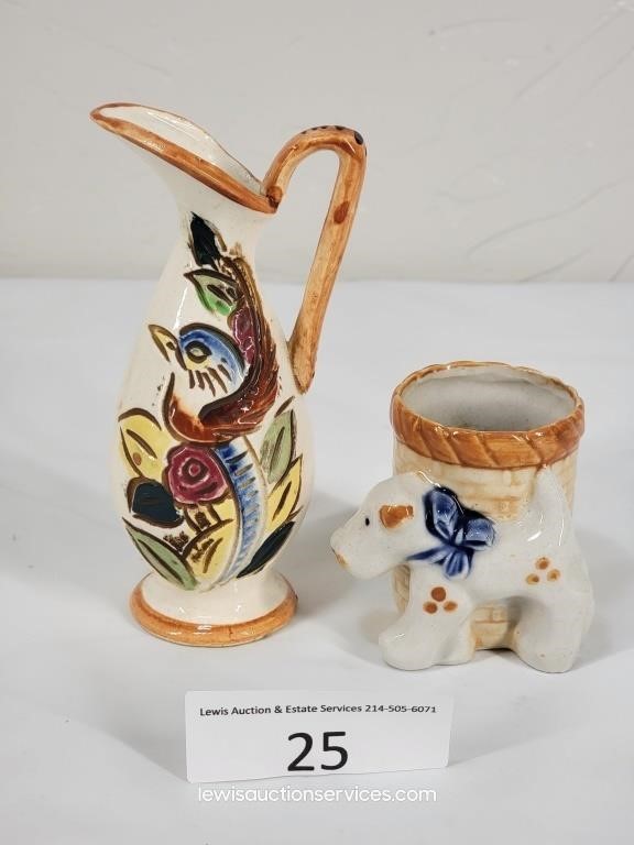 Pottery Pitcher & Puppy Vase - Occupied Japan