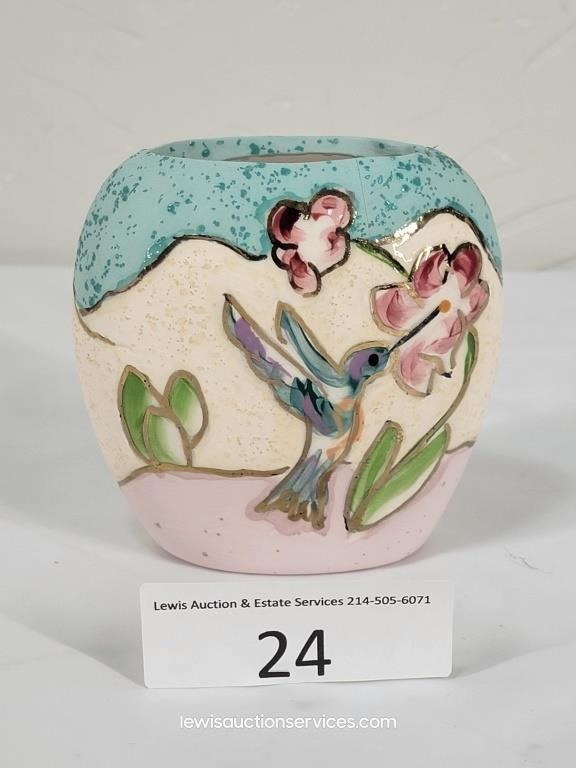 Small Southwest Style Hummingbird Pottery Vase