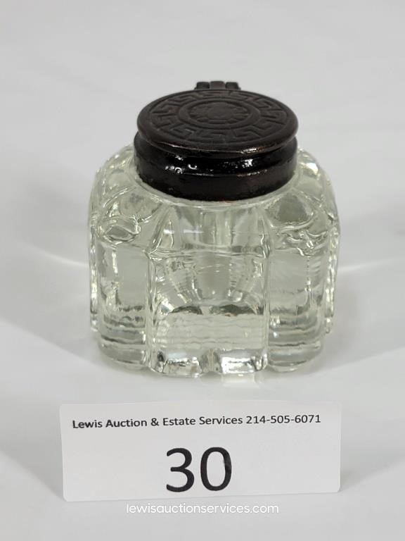 Heavy Glass Inkwell w/ Metal Lid