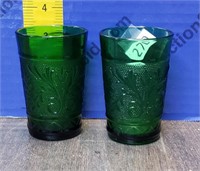 2 Vintage Green Glass Juice Glasses