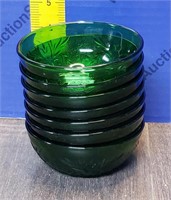 7 Vintage Green Glass Sherbert Bowls