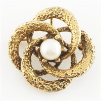 14k Yellow Gold Knot Brooch with Pearl