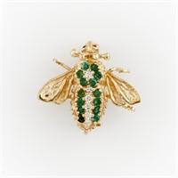 EMA 14k Yellow Gold, Diamond, & Emerald Fly Brooch