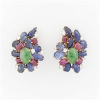 14k Tutti Frutti Earrings w/ Dia. & Colored Stones