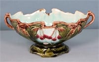 Majolica Pottery Footed Bowl w/ Cherries