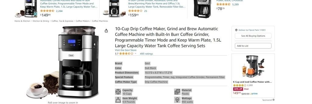 10-Cup Drip Coffee Maker, Grind and Brew Automatic Coffee Machine with  Built-In Burr Coffee Grinder, Programmable Timer Mode and Keep Warm Plate,  1.5L