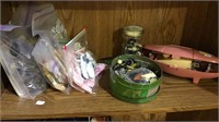 Sewing lot, Singer buttonholer, tin of buttons,