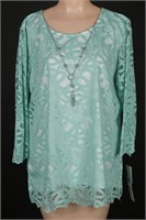 NEW Alfred Dunner Teal Crochet Lace Blouse- M