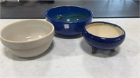 Two Pottery Bowls and Stoneware Bowl