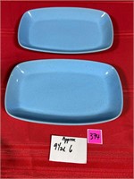 Frankoma 2 Blue Serving plates 9.5x6