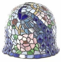 Art Nouveau Peacock Stained Slag Glass Lamp Shade