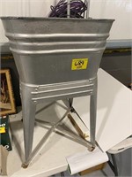 SILVER PAINTED GALVANIZED WASH TUB ON STAND