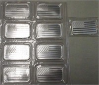 LOT OF 9 ONE OUNCE .999 FINE SILVER BARS SEALED