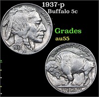 1937-p Buffalo Nickel 5c Grades Choice AU