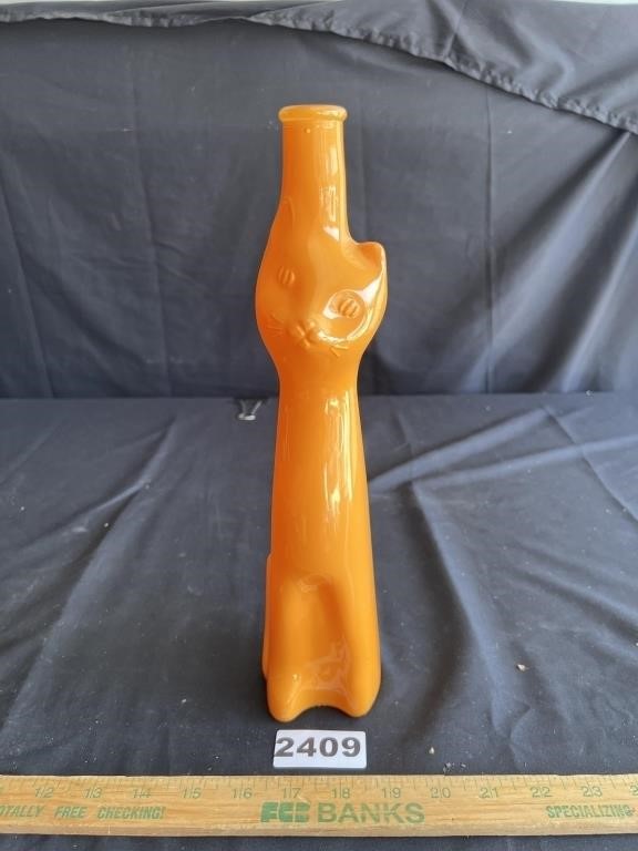 Orange Glass Cat Bottle