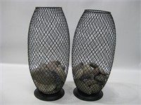2 - 19" Wire Basket Vases With Stones