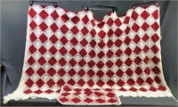 Vintage Bedding Lace Linens W/ Red Fabric *read*