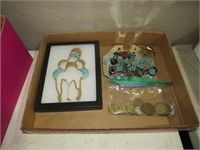 COLLECTION OF TURQUOISE JEWELRY, FOREIGN COINS