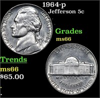 1964-p Jefferson Nickel 5c Grades GEM+ Unc