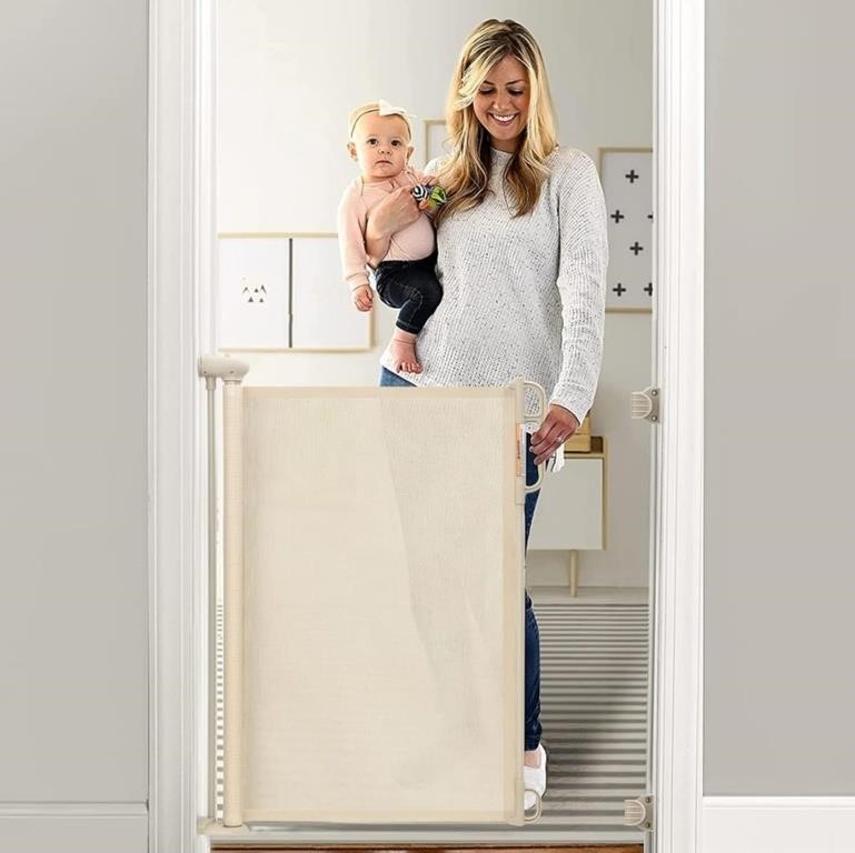 Retractable Baby Gate Momcozy, Cream, 33" Tall,