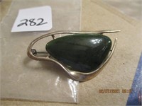 Sterling Silver & Green Stone  Art Pin-9.5 g