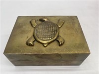 Solid Brass Velvet Lined Trinket Box w/ Turtle Lid
