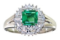 Platinum 1.05 ct Natural Emerald & Diamond Ring