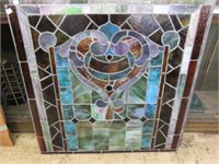 LARGE UNFRAMED STAINED GLASS WINDOW 45"T X 45"W