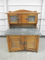 Vtg Child's Wood & Metal Kitchen Work Cabinet