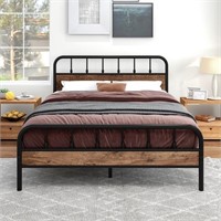 JURMERRY Metal Platform Bed Frame with Wooden