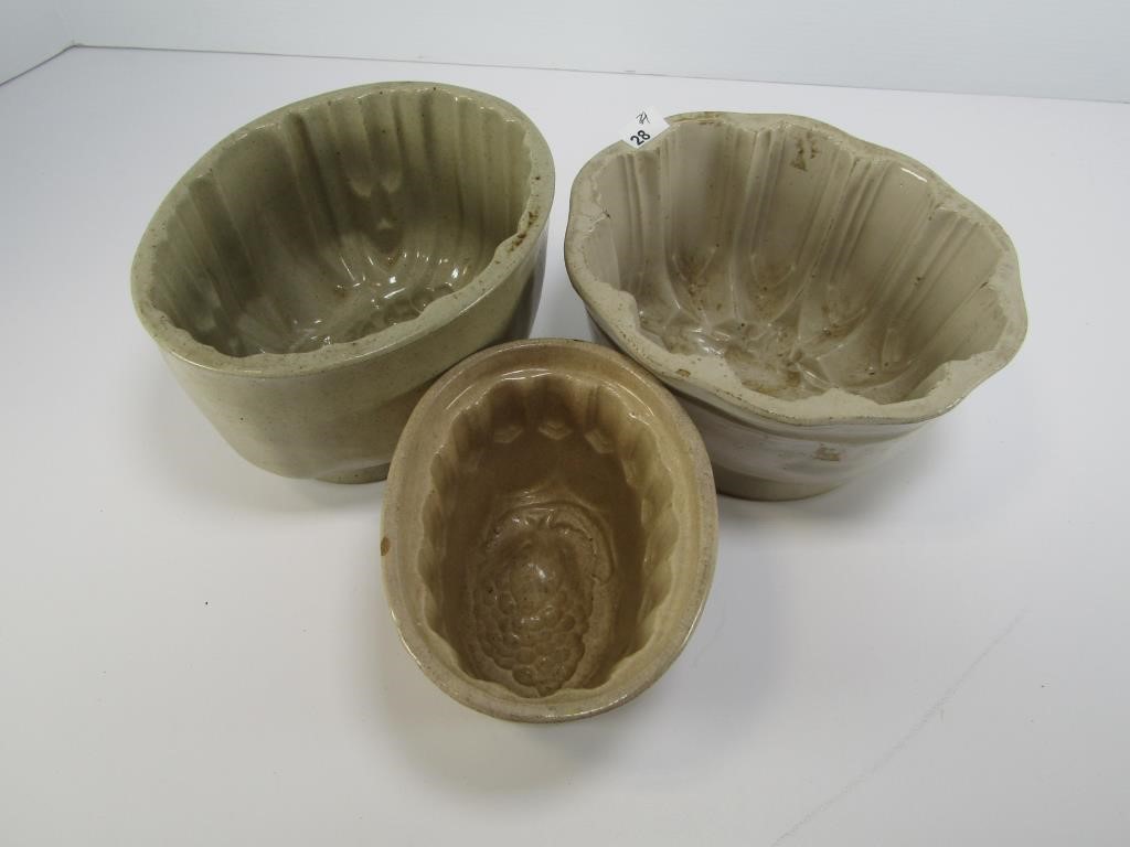 3 POTTERY JELL-O MOULDS