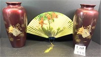 Hand Painted Antique Vases and Fan from Okinawa