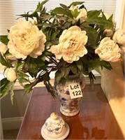 Floral Arrangement in Blue Porcelain Vase with